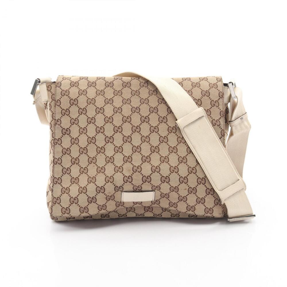 Gucci GG Canvas Shoulder Bag Leather Beige Ivory White